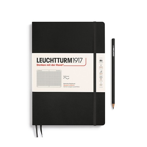 Notebook Composition (B5), Softcover, 123 numbered pages, Black, squared