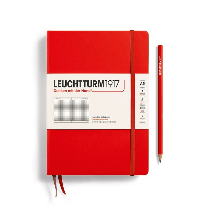 Notebook Medium (A5), Hardcover, 251 numbered pages, Red, squared