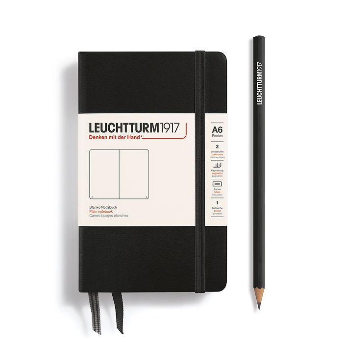 Notebook Pocket (A6), Hardcover, 187 numbered pages, Black,  plain