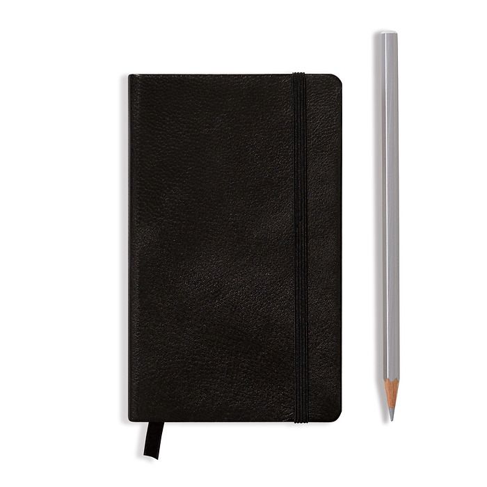 Notebook Pocket (A6), Leather, 187 numbered pages, Black, dotted
