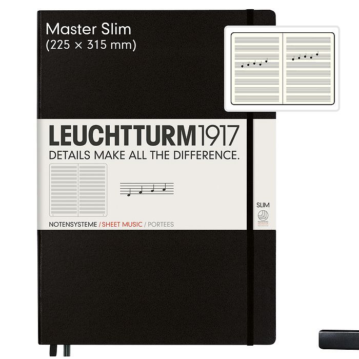 Notebook Master Slim (A4+), Hardcover, 123 numbered pages, Black, Staves