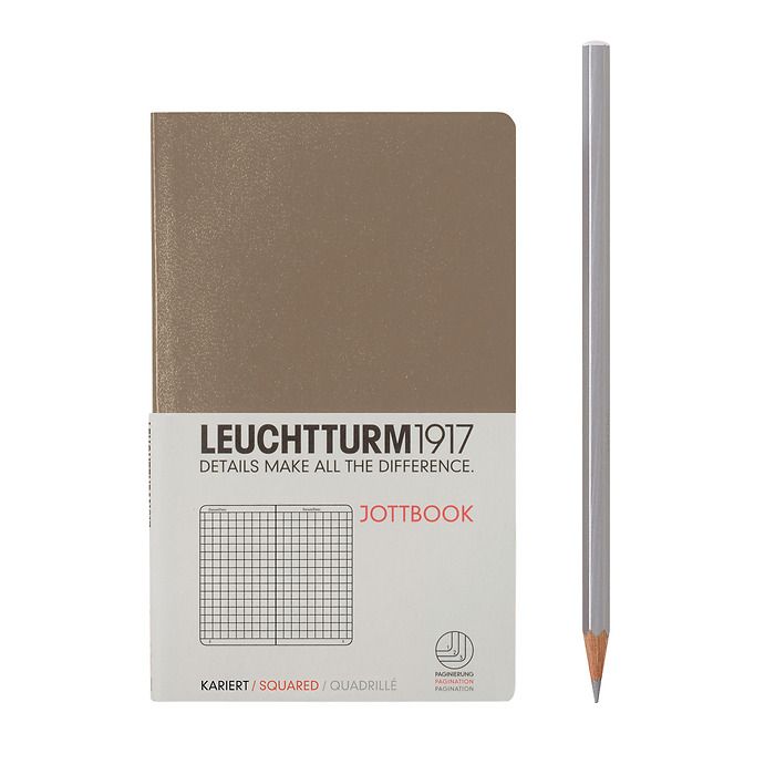 Jottbook Pocket (A6), 60 numbered pages, 16 perforated pages, Taupe, squared