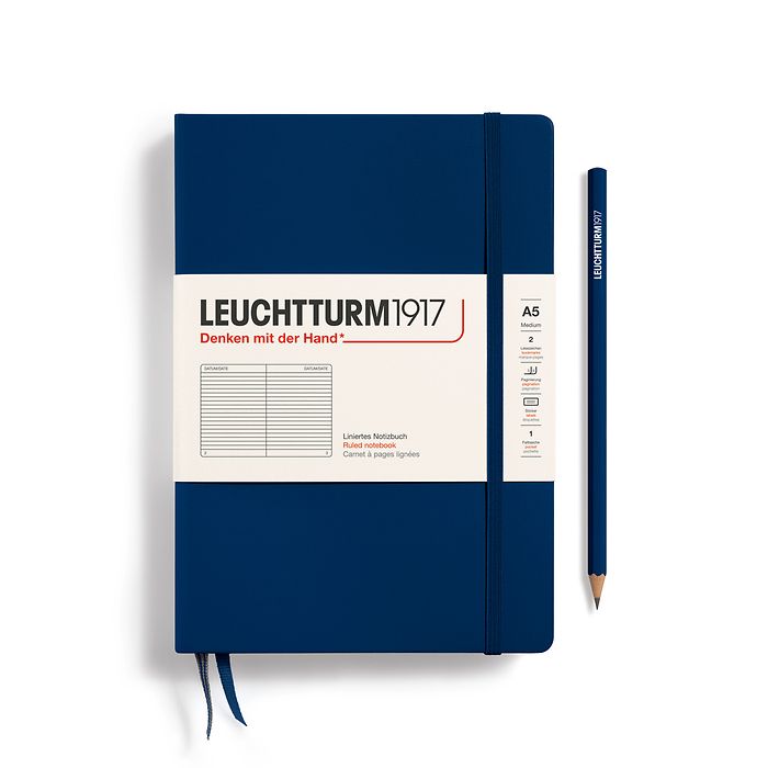 Notebook Medium (A5), Hardcover, 251 numbered pages, Navy, ruled