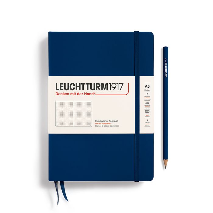 Notebook Medium (A5), Hardcover, 251 numbered pages, Navy, dotted