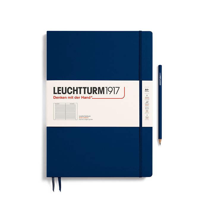 Notebook Master Slim (A4+), Hardcover, 123 numbered pages, Navy, ruled