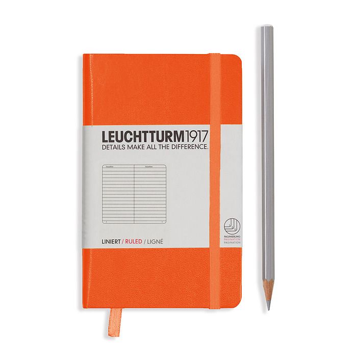 Notebook Pocket (A6), Hardcover, 187 numbered pages, Orange, ruled