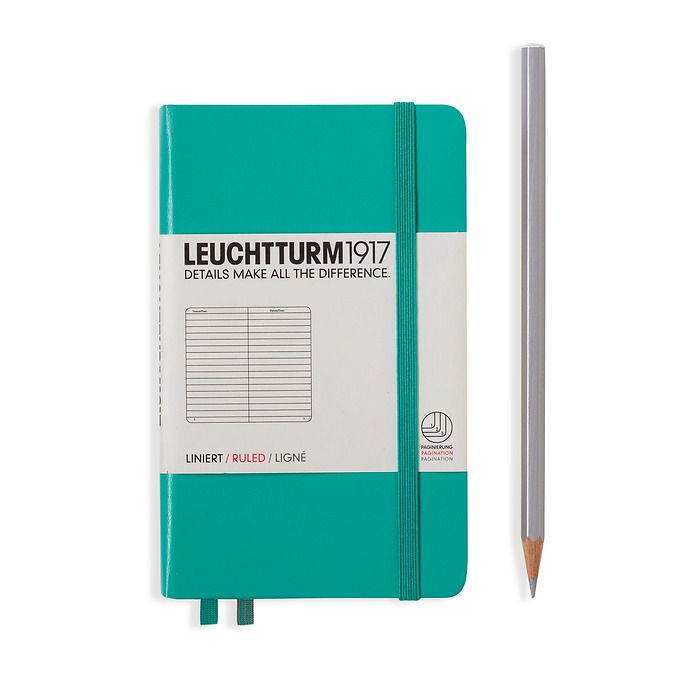 Notebook Pocket (A6), Hardcover, 187 numbered pages, Emerald, ruled