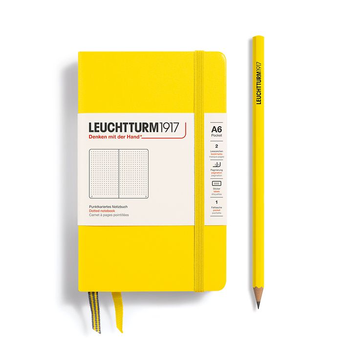 Notebook Pocket (A6), Hardcover, 187 numbered pages, Lemon,  dotted