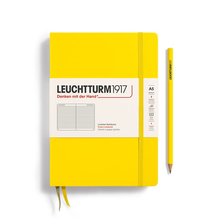 Notebook Medium (A5), Hardcover, 251 numbered pages, Lemon,  ruled