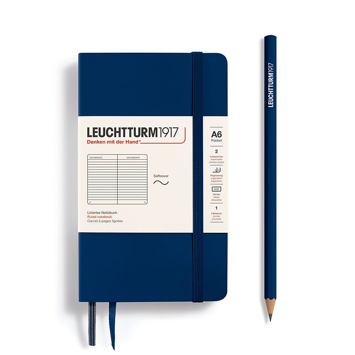 Notebook Pocket (A6), Softcover, 123 numbered pages, Navy, ruled