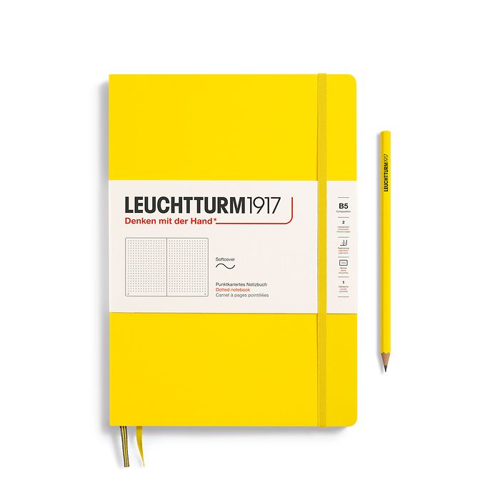 Notebook Composition (B5), Softcover, 123 numbered pages, Lemon, dotted