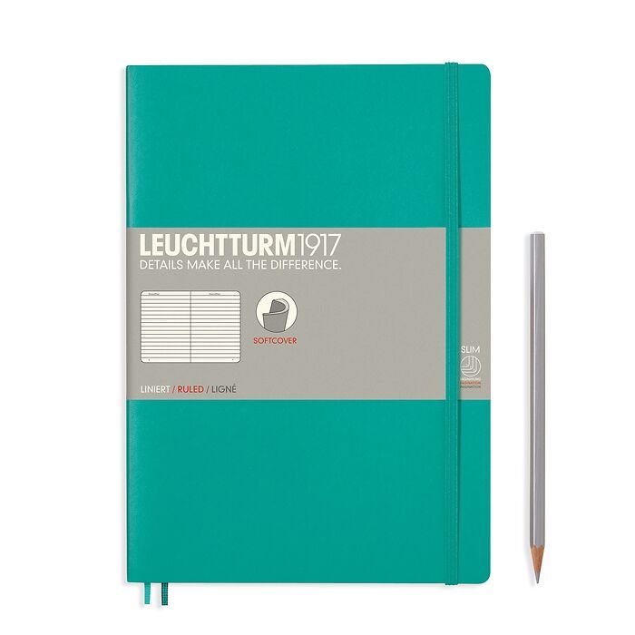 Notebook Composition (B5), Softcover, 123 numbered pages, Emerald, ruled