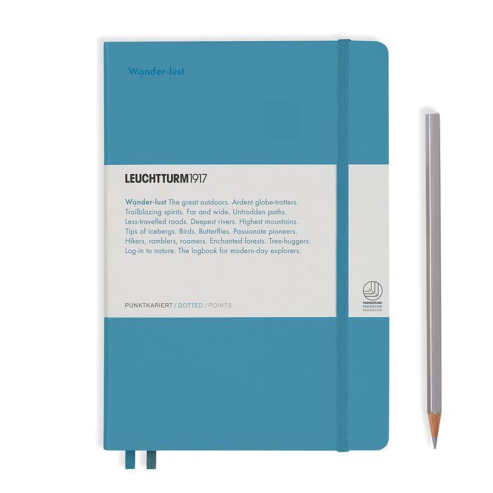 Notebook Medium (A5), Hardcover, 251 num. p. Nordic Blue, dotted - Leuchtkraft (Wanderlust