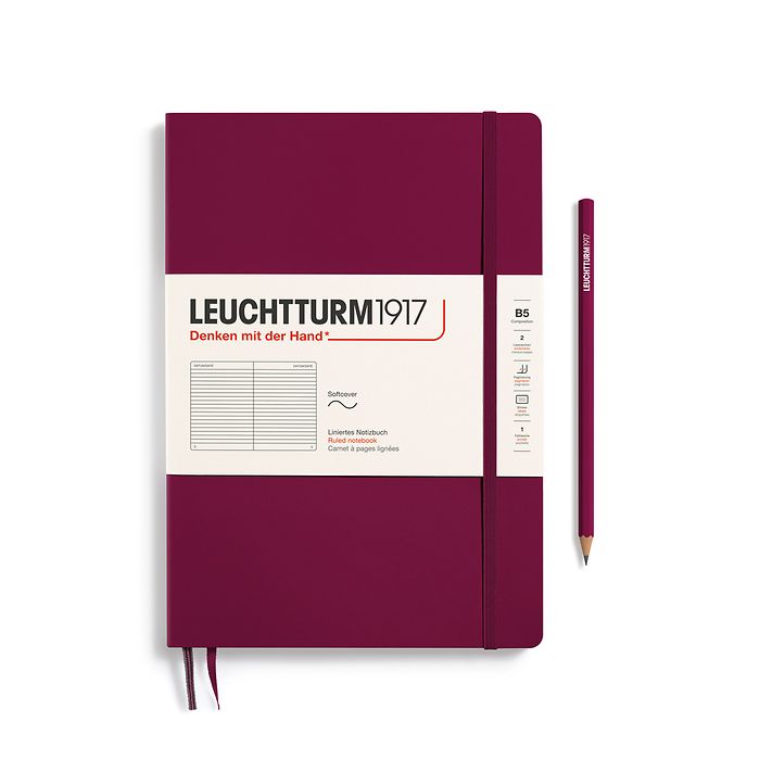 Notebook Composition (B5), Softcover, 123 numbered pages, Port Red, ruled
