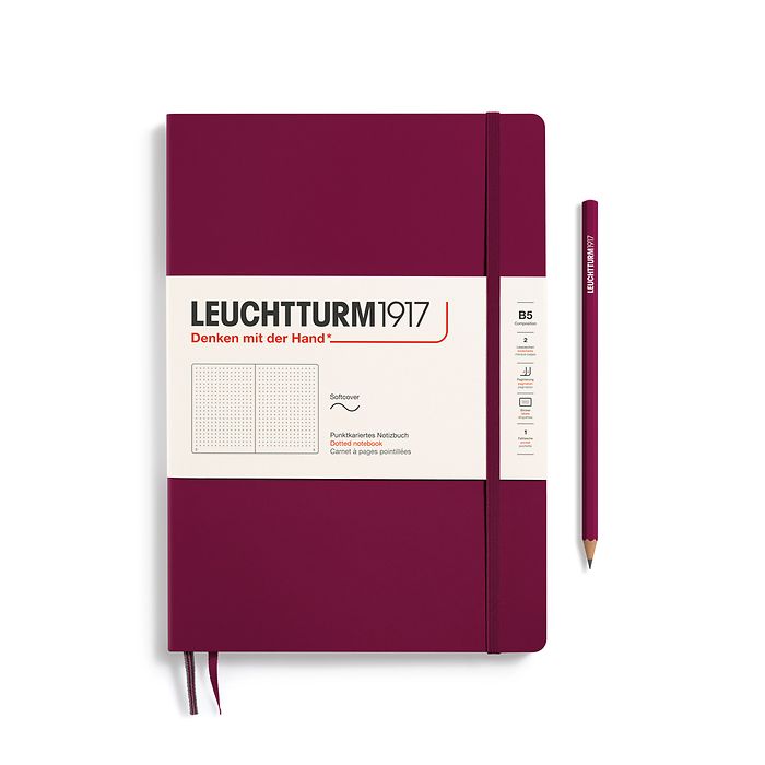 Notebook Composition (B5), Softcover, 123 numbered pages, Port Red, dotted