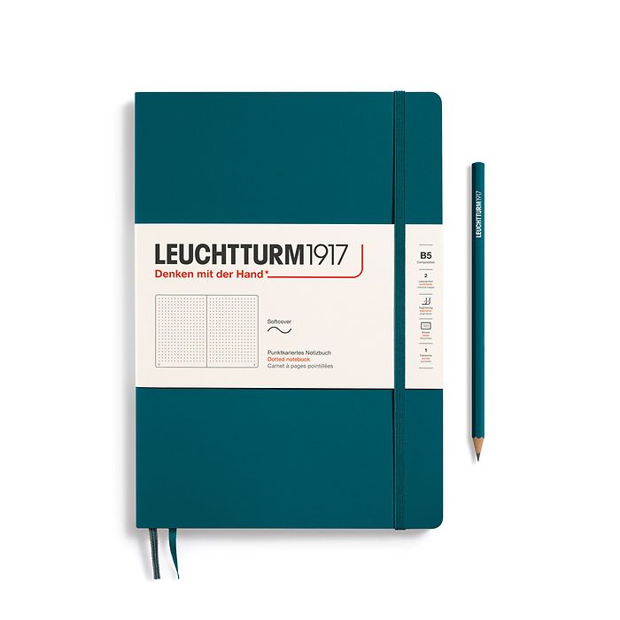 Notebook Composition (B5), Softcover, 123 numbered pages, Pacific Green, dotted
