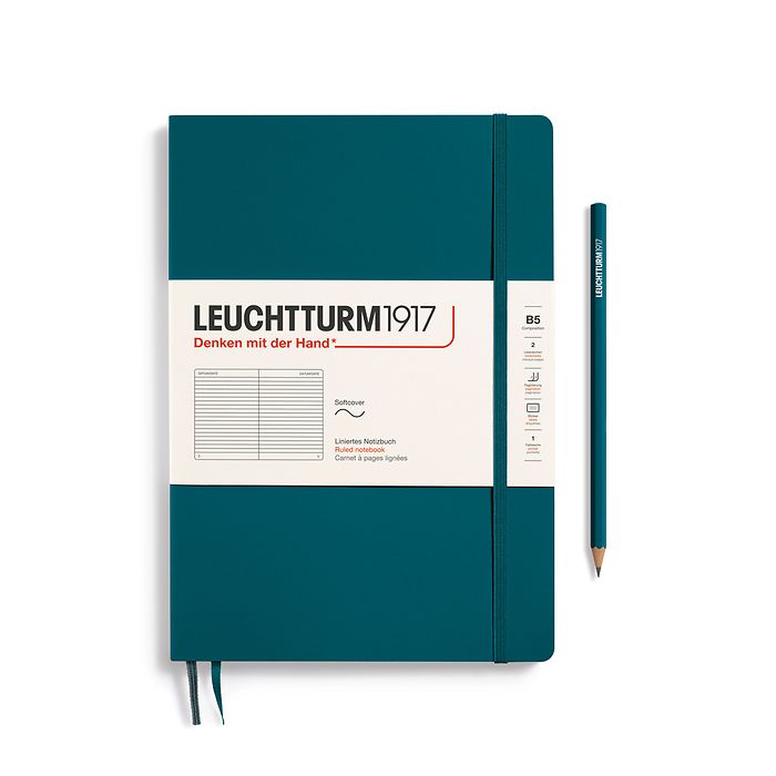 Notebook Composition (B5), Softcover, 123 numbered pages, Pacific Green, ruled