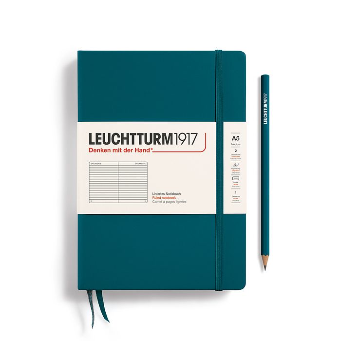 Notebook Medium (A5), Hardcover, 251 numbered pages, Pacific Green, ruled