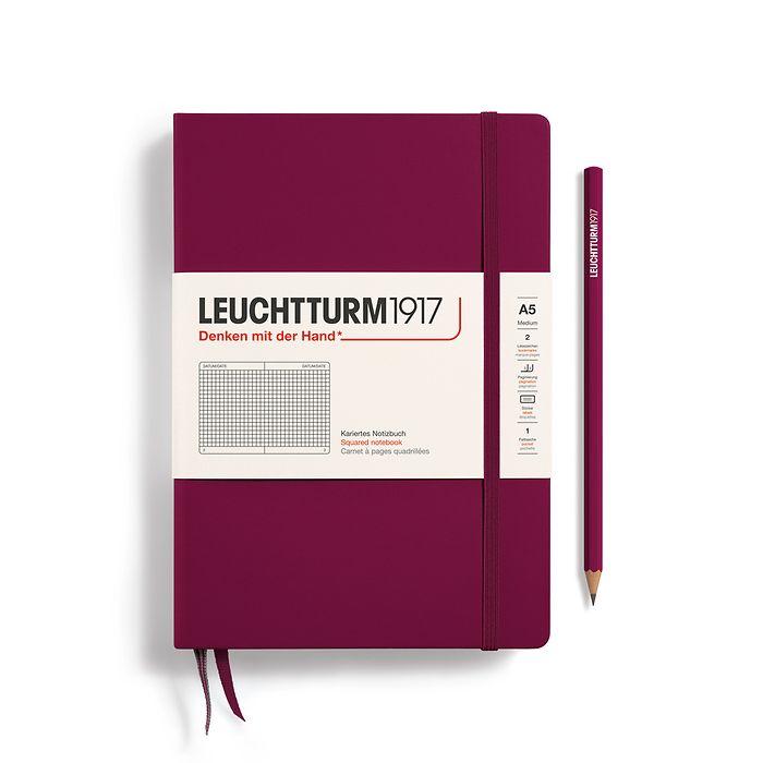 Notebook Medium (A5), Hardcover, 251 numbered pages, Port Red, squared