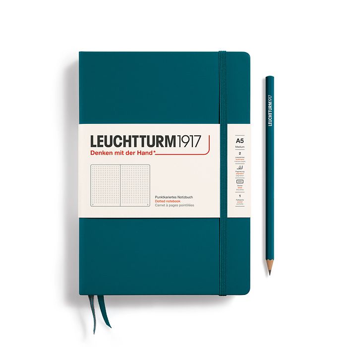 Notebook Medium (A5), Hardcover, 251 numbered pages, Pacific Green, dotted