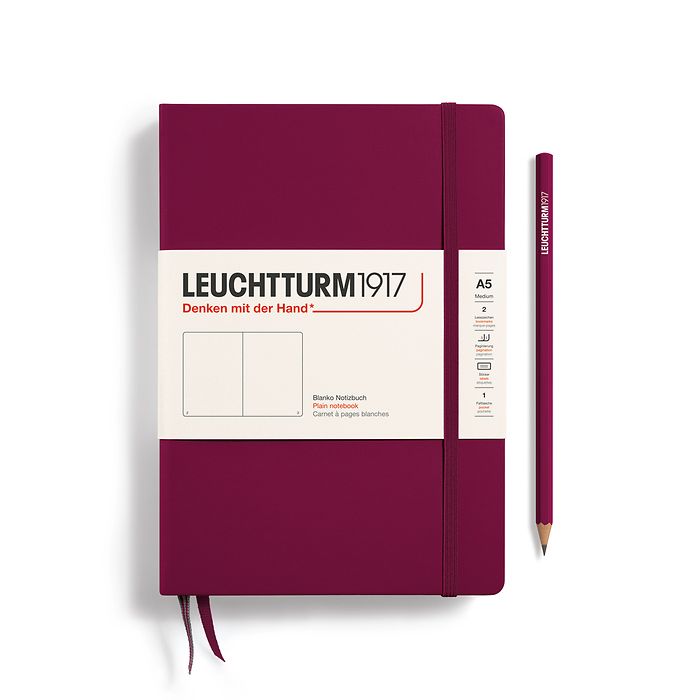 Notebook Medium (A5), Hardcover, 251 numbered pages, Port Red, plain