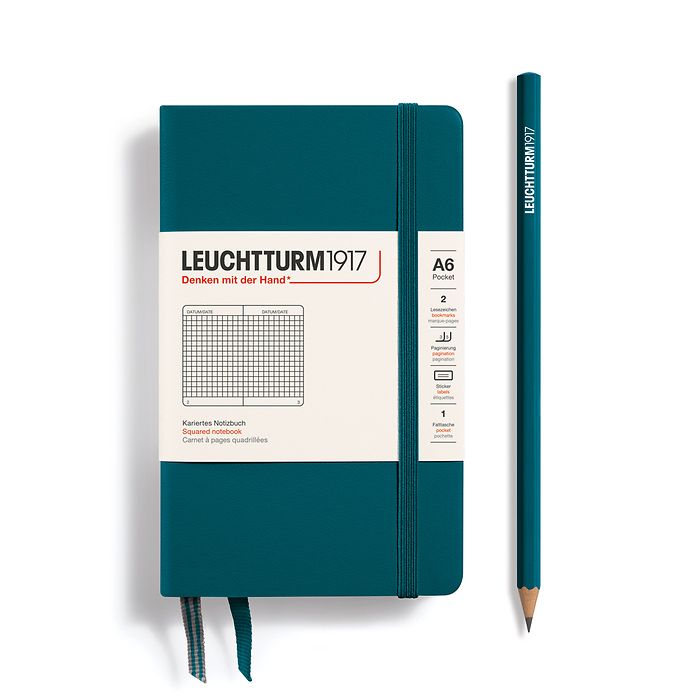 Notebook Pocket (A6), Hardcover, 187 numbered pages, Pacific Green, squared