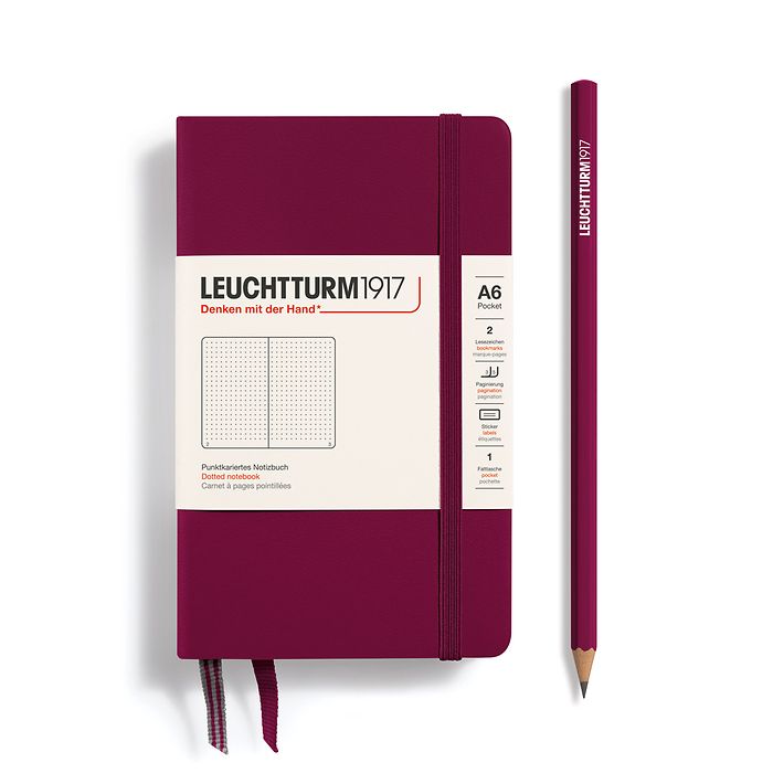 Notebook Pocket (A6), Hardcover, 187 numbered pages, Port Red, dotted