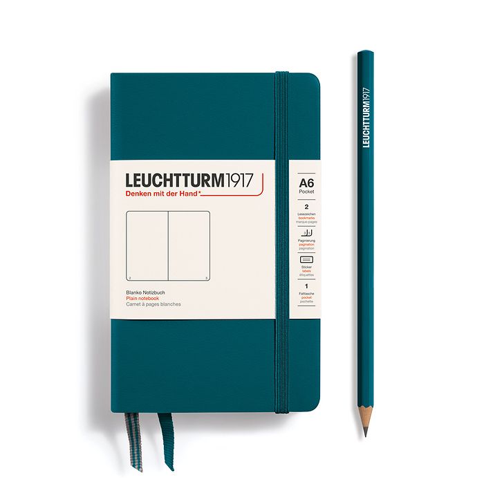 Notebook Pocket (A6), Hardcover, 187 numbered pages, Pacific Green, plain