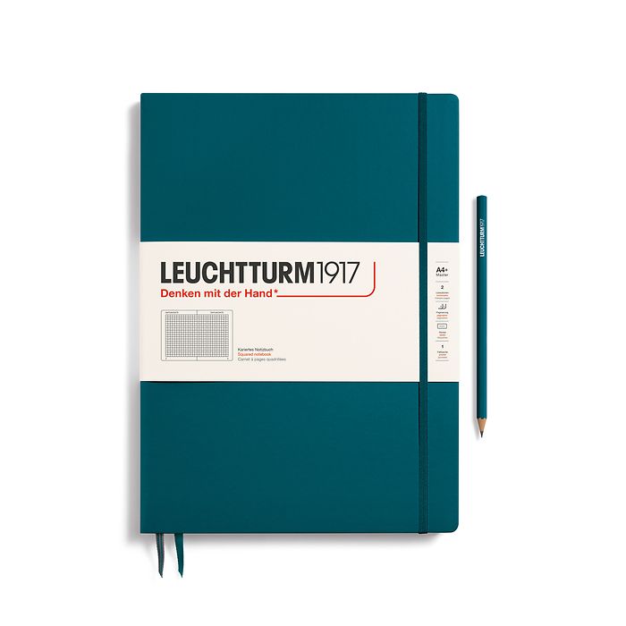 Notebook Master Slim (A4+), Hardcover, 123 numbered pages, Pacific Green, squared