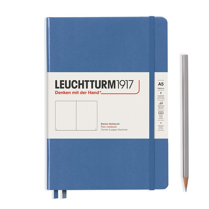 Notebook Medium (A5), Hardcover, 251 numbered pages, Denim,  plain