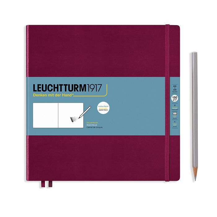 Sketchbook Square (225 x 225 mm), Hardcover, 112 pages (150 g/sqm), plain, Port Red