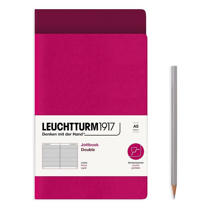 Jottbook (A5), 59 numbered pages, ruled, Port Red and Berry, Pack of 2