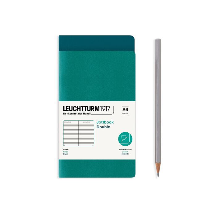 Jottbook (A6), 59 numbered pages, ruled, Pacific Green and Emerald, Pack of 2