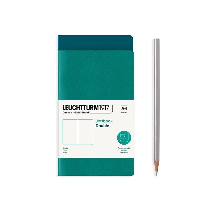 Jottbook (A6), 59 numbered pages, plain, Pacific Green and Emerald, Pack of 2