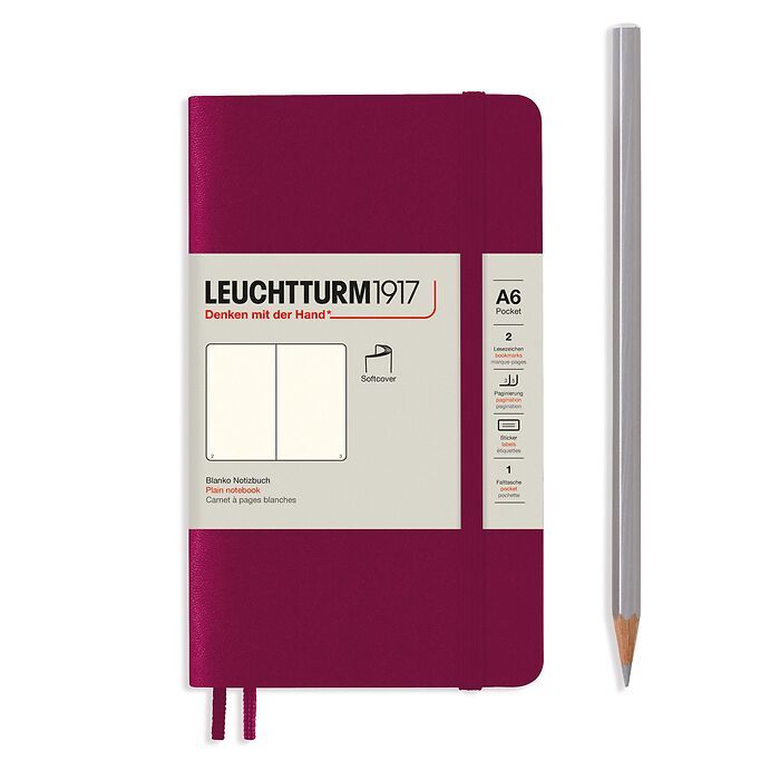 Notebook Pocket (A6), Softcover, 123 numbered pages, Port Red,  plain