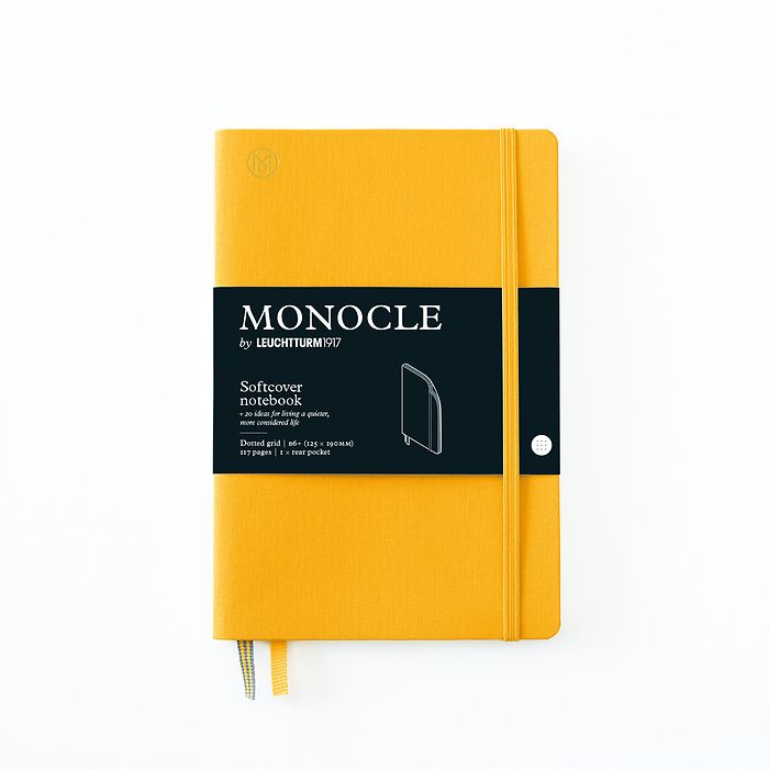 Notebook B6+ Monocle, Softcover, 128 numbered pages, Yellow, dotted