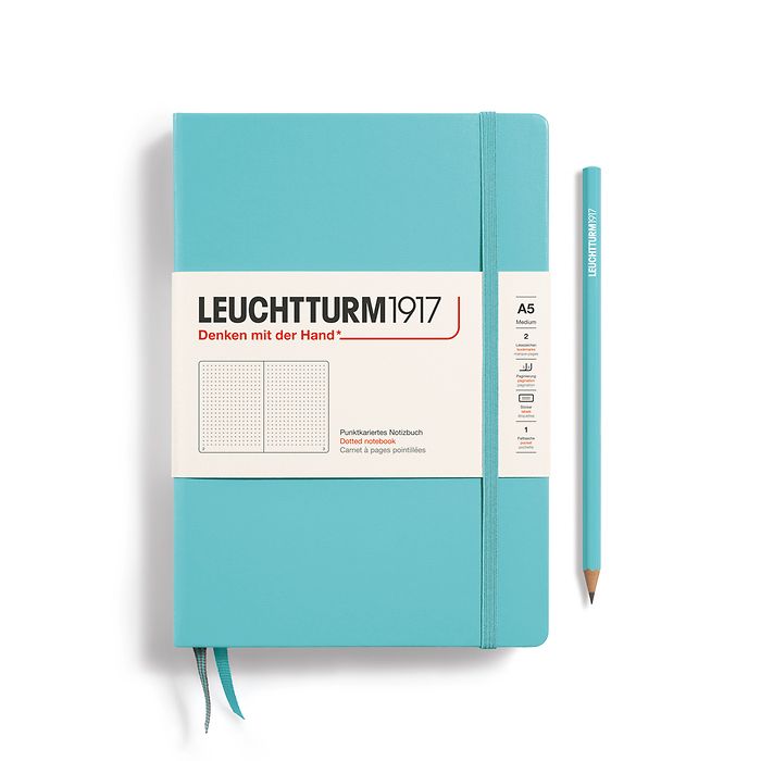 Notebook Medium (A5), Hardcover, 251 numbered pages, Aquamarine, dotted