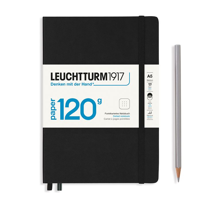 Notebook Medium (A5), EDITION 120, Hardcover, 203 numbered pages, Black, dotted