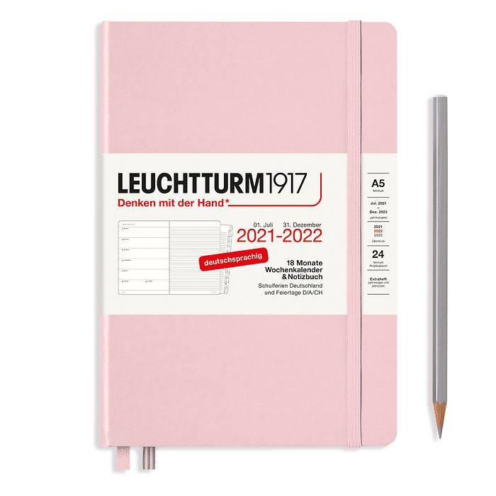 Weekly Planner & Notebook Medium (A5) 2022, with booklet, 18 Months, Powder, German