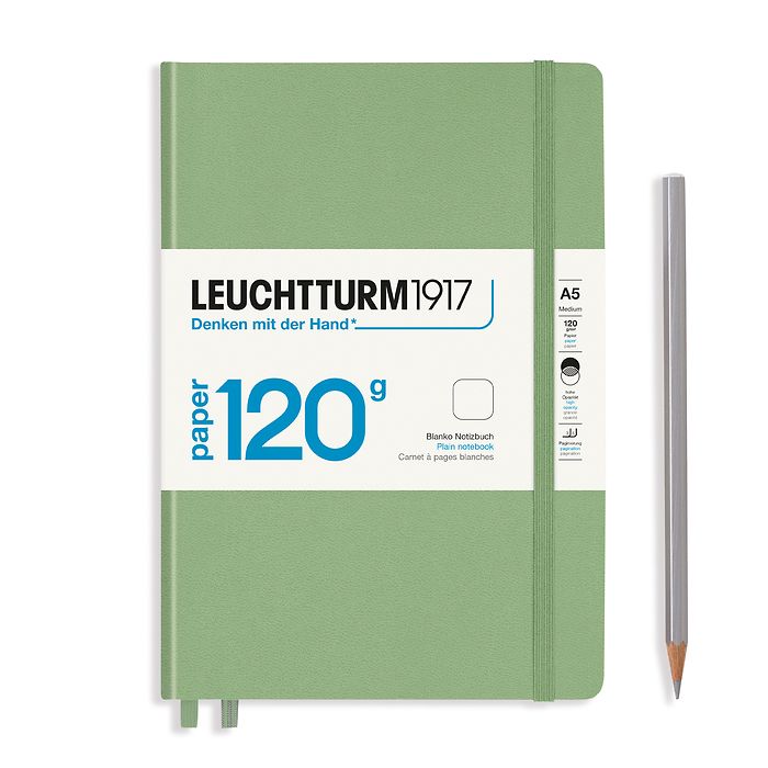 Notebook Medium (A5), EDITION 120, Hardcover, 203 numbered pages, Sage, plain