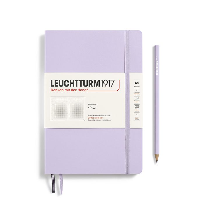 Notebook Medium (A5), Softcover, 123 numbered pages, Lilac, dotted