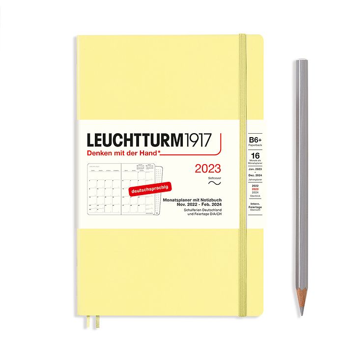 Monthly Planner & Notebook Paperback (B6+) 2023, 16 Months,  Softcover, Vanilla, German