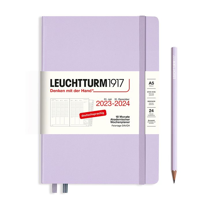 Academic Week Planner Medium (A5) 2024, with booklet, 18 Months, Lilac, German