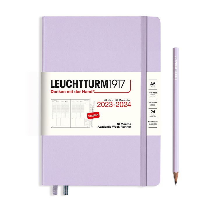 Academic Week Planner Medium (A5) 2024, with booklet, 18 Months, Lilac, English