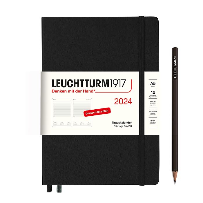 Daily Planner Medium (A5) 2024, Black, German