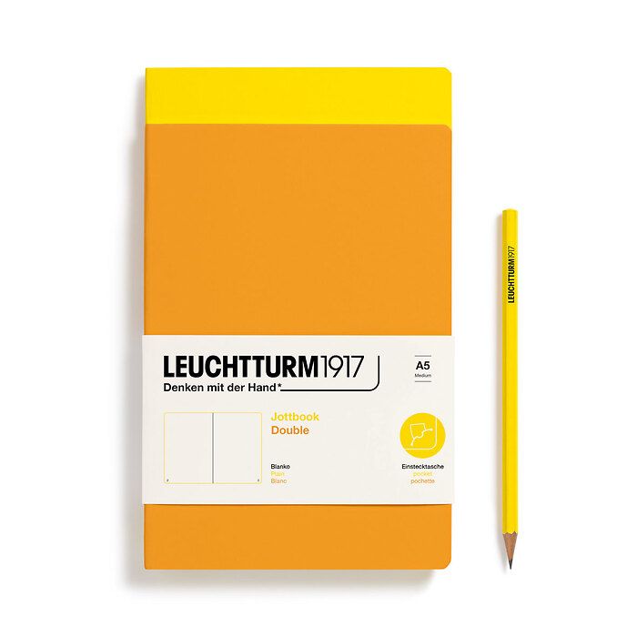 Jottbook (A5), 59 numbered pages, plain, Lemon and Rising Sun, Pack of 2