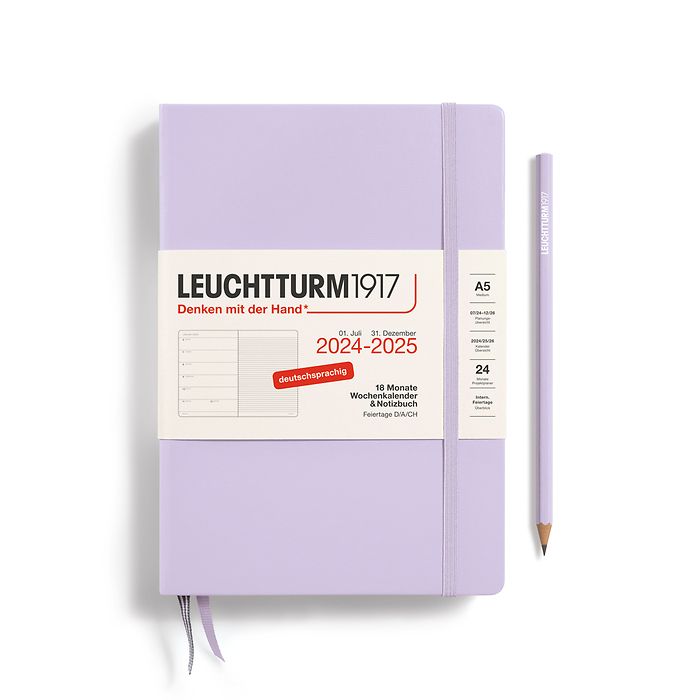 Weekly Planner & Notebook Medium (A5) 2025, 18 Months, Lilac, German