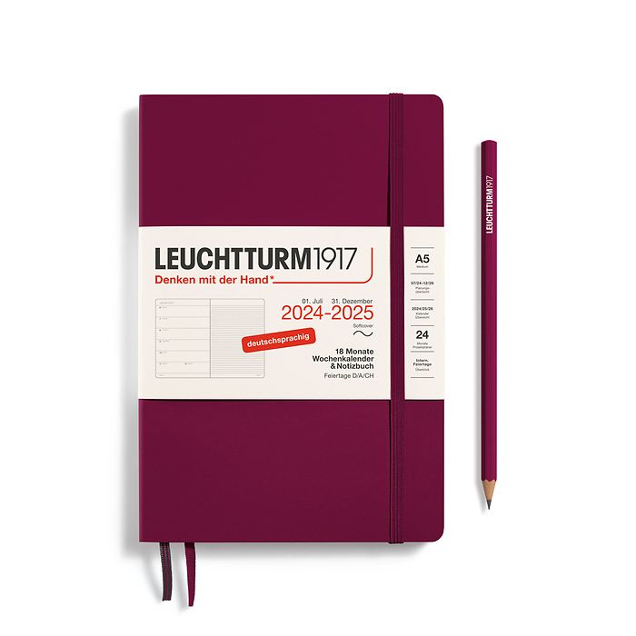 Weekly Pl. & Notebook Medium (A5) 2025, 18 Months, Softcover, Port Red, German