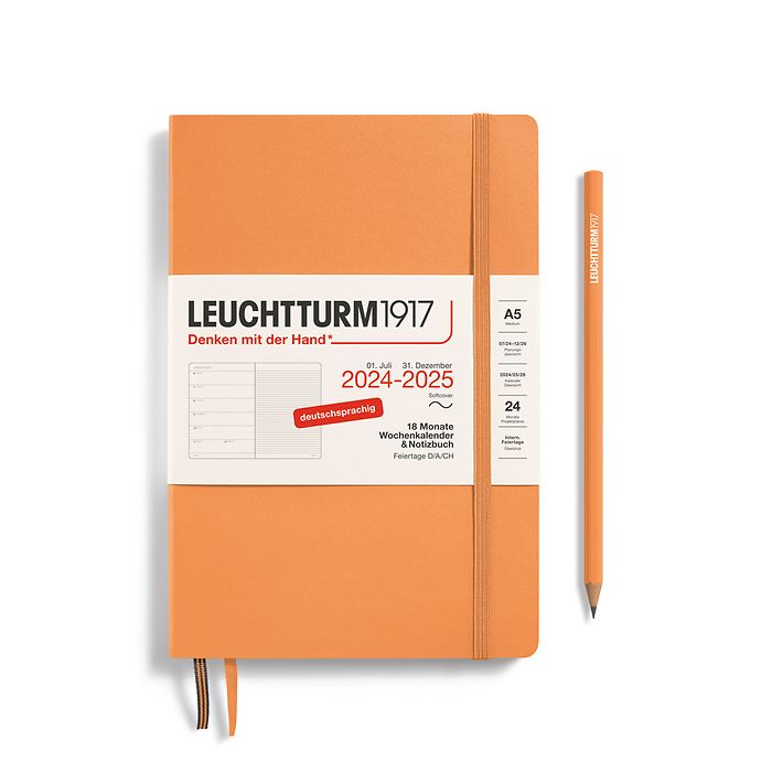 Weekly Pl. & Notebook Medium (A5) 2025, 18 Months, Softcover, Apricot, German