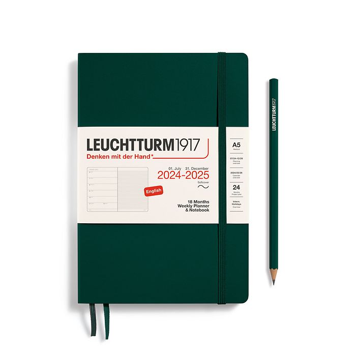 Weekly Pl. & Notebook Medium (A5) 2025, 18 Months, Softcover, Forest Green, English